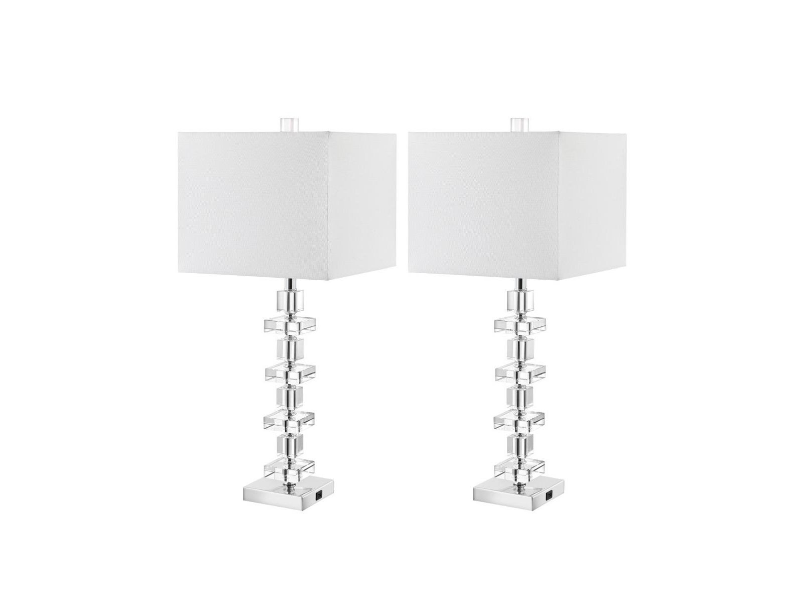 Deco Crystal Table Lamp Set Of 2 W/ USB Port