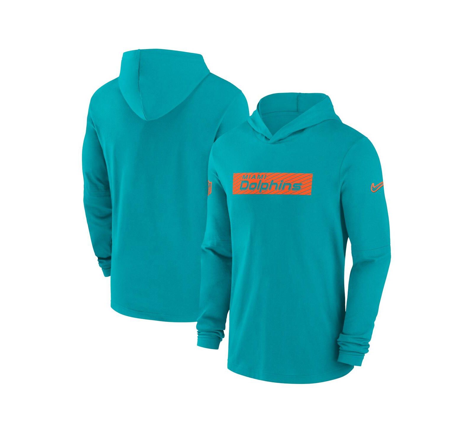Nike Men's Aqua Miami Dolphins Sideline Hoodie Performance Long Sleeve T-Shirt