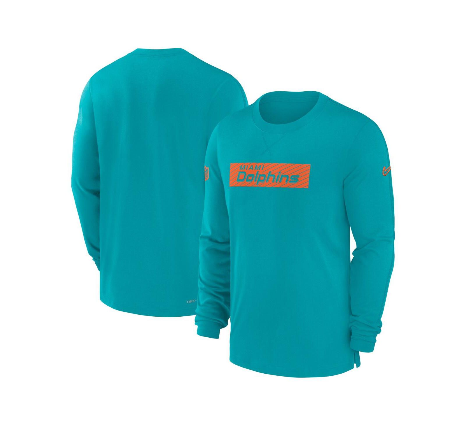 Nike Men's Aqua Miami Dolphins Sideline Player Performance Long Sleeve T-Shirt