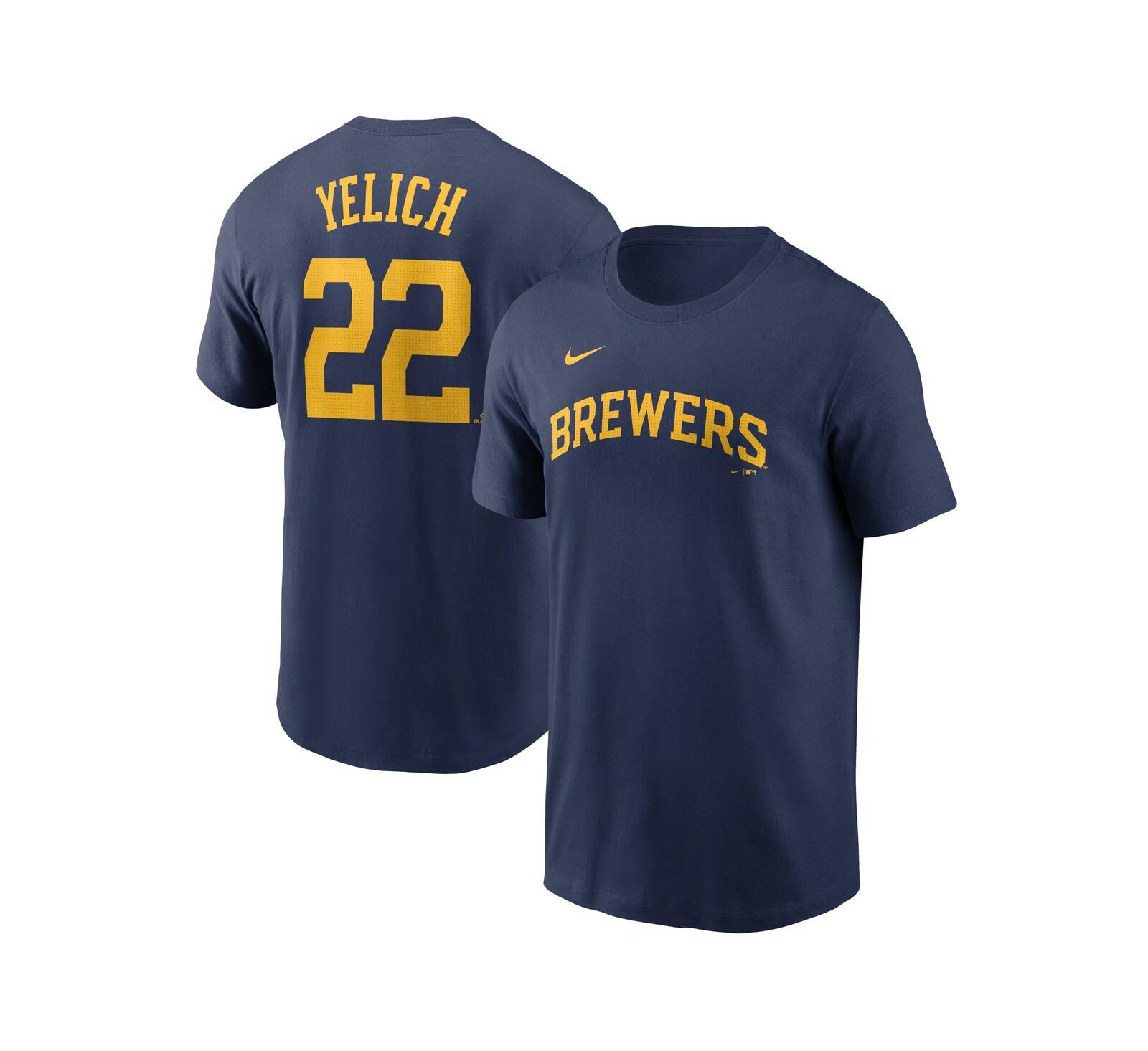 Nike Men's Christian Yelich Navy Milwaukee Brewers Fuse Name & Number T-Shirt