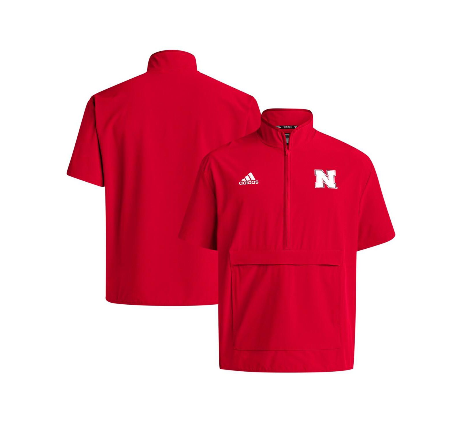 Adidas Men's Scarlet Nebraska Huskers Coaches Sideline Half-Zip Short Sleeve Jacket
