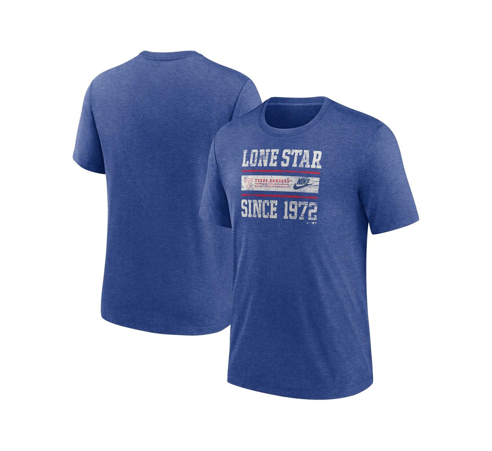Nike Men's Heather Royal Texas Rangers Cooperstown Collection Local Stack Tri-Blend T-Shirt