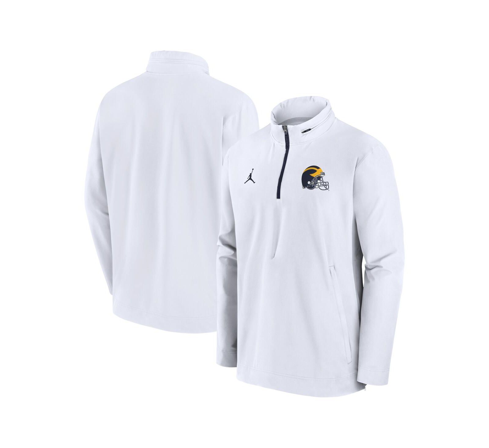 Jordan Men's White Michigan Wolverines Sideline Coaches Quarter-Zip Jacket