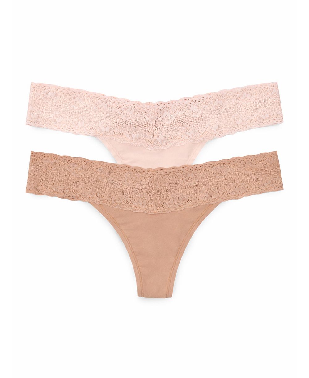 Natori Women's Bliss Perfection Lace Trim One Thong 2-Pack