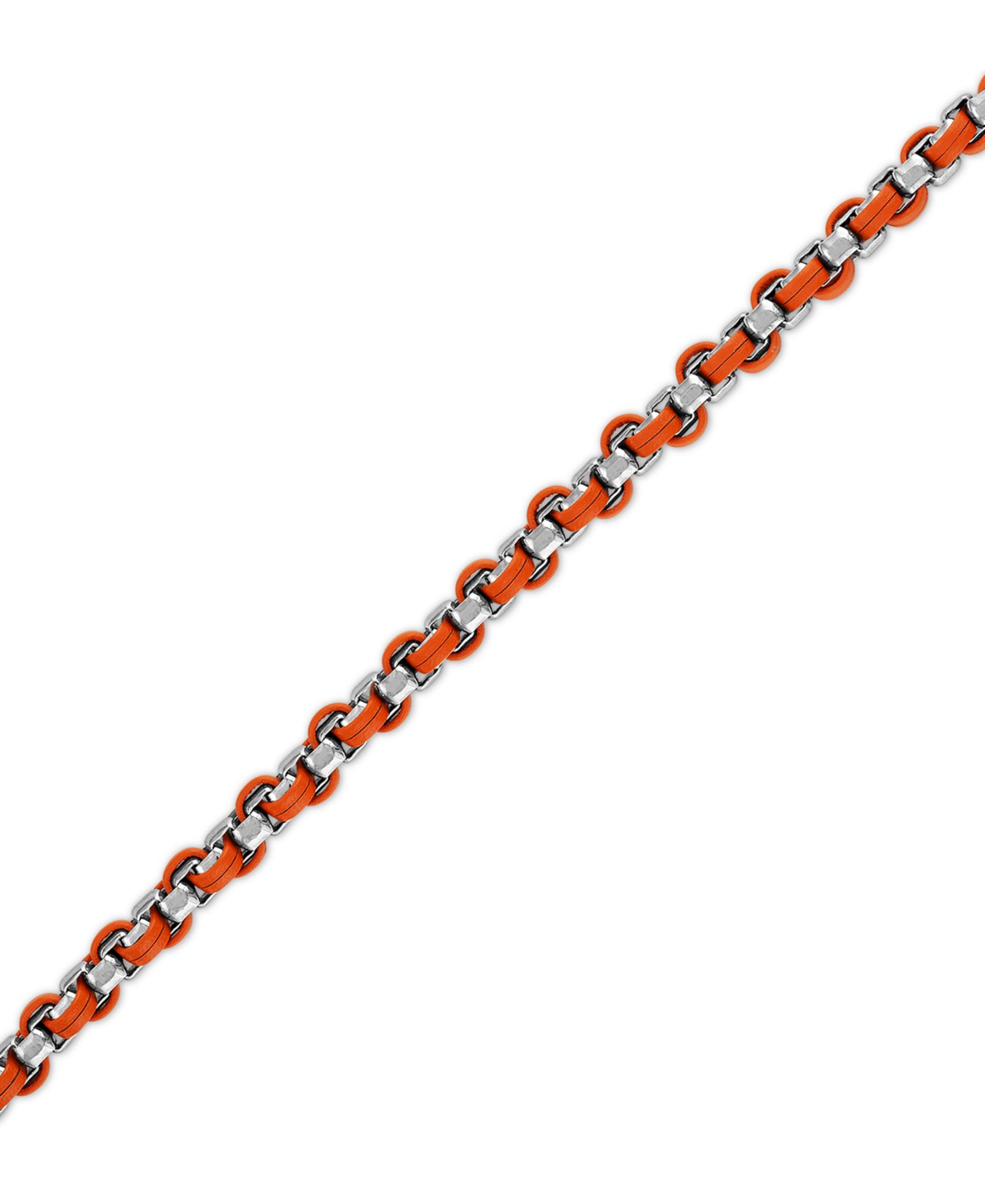 Bulova Marc Anthony Men's Orange Leather Box Link Chain Bracelet in Sterling Silver-Plate, BVB1130-ORSNA