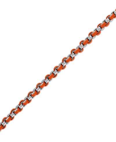 Bulova Marc Anthony Men's Orange Leather Box Link Chain Bracelet in Sterling Silver-Plate, BVB1130-ORSNA