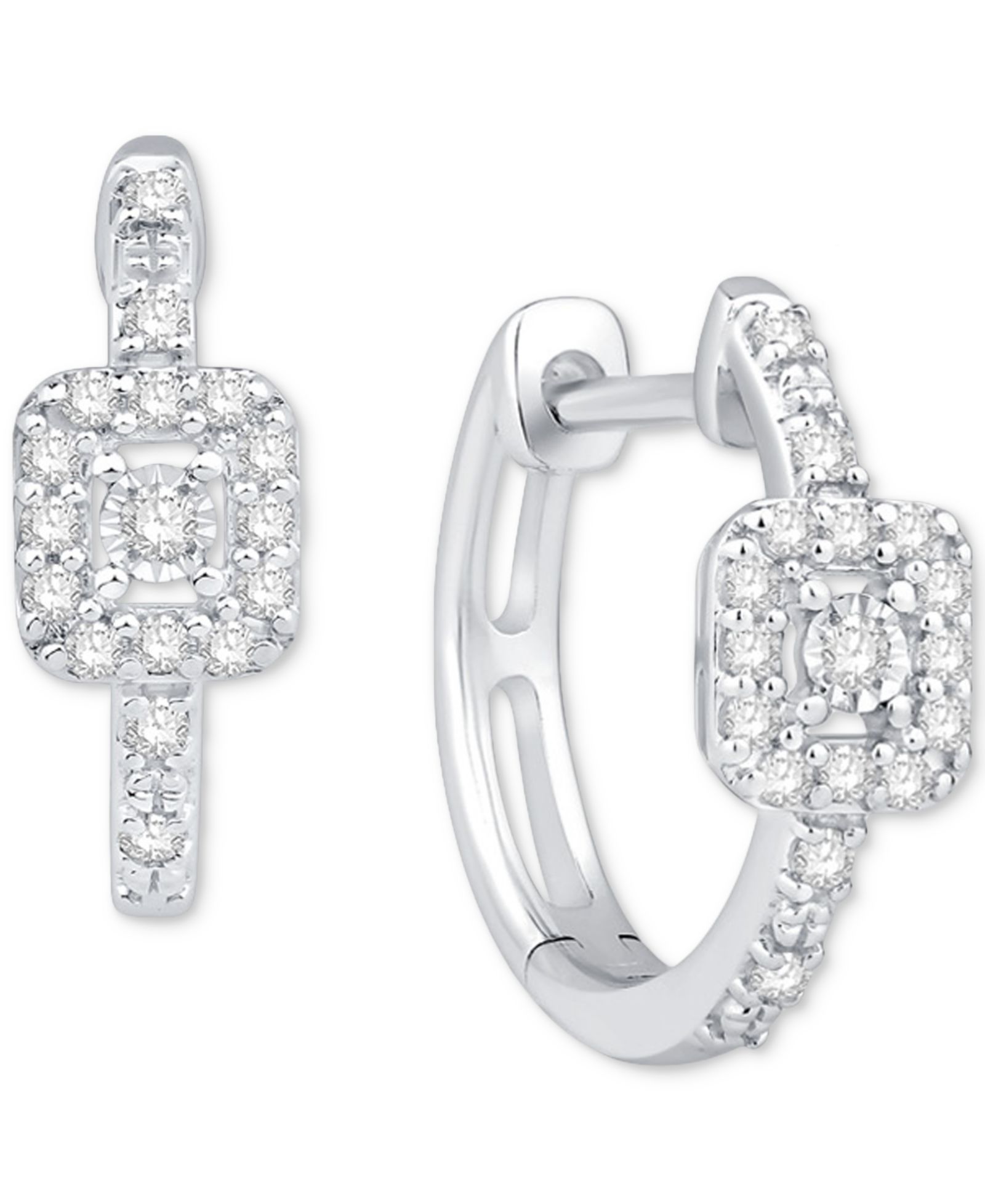 Diamond Square Halo Hoop Earrings (1/6 ct. t.w.) в 10k White Gold