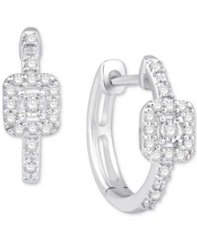 Diamond Square Halo Hoop Earrings (1/6 ct. t.w.) в 10k White Gold