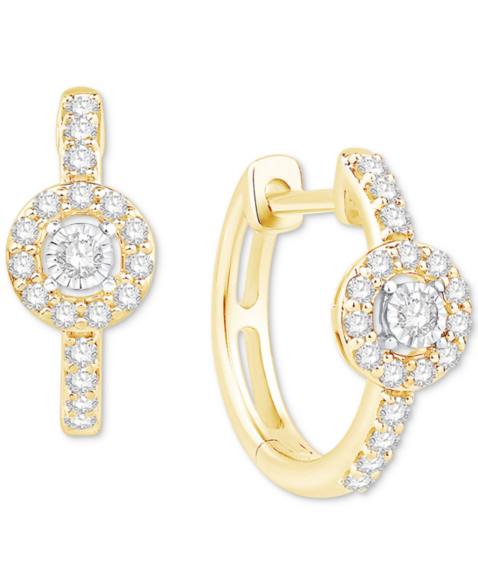 Diamond Halo Hoop Earrings (1/4 ct. t.w.) in 10k Two-Tone Gold