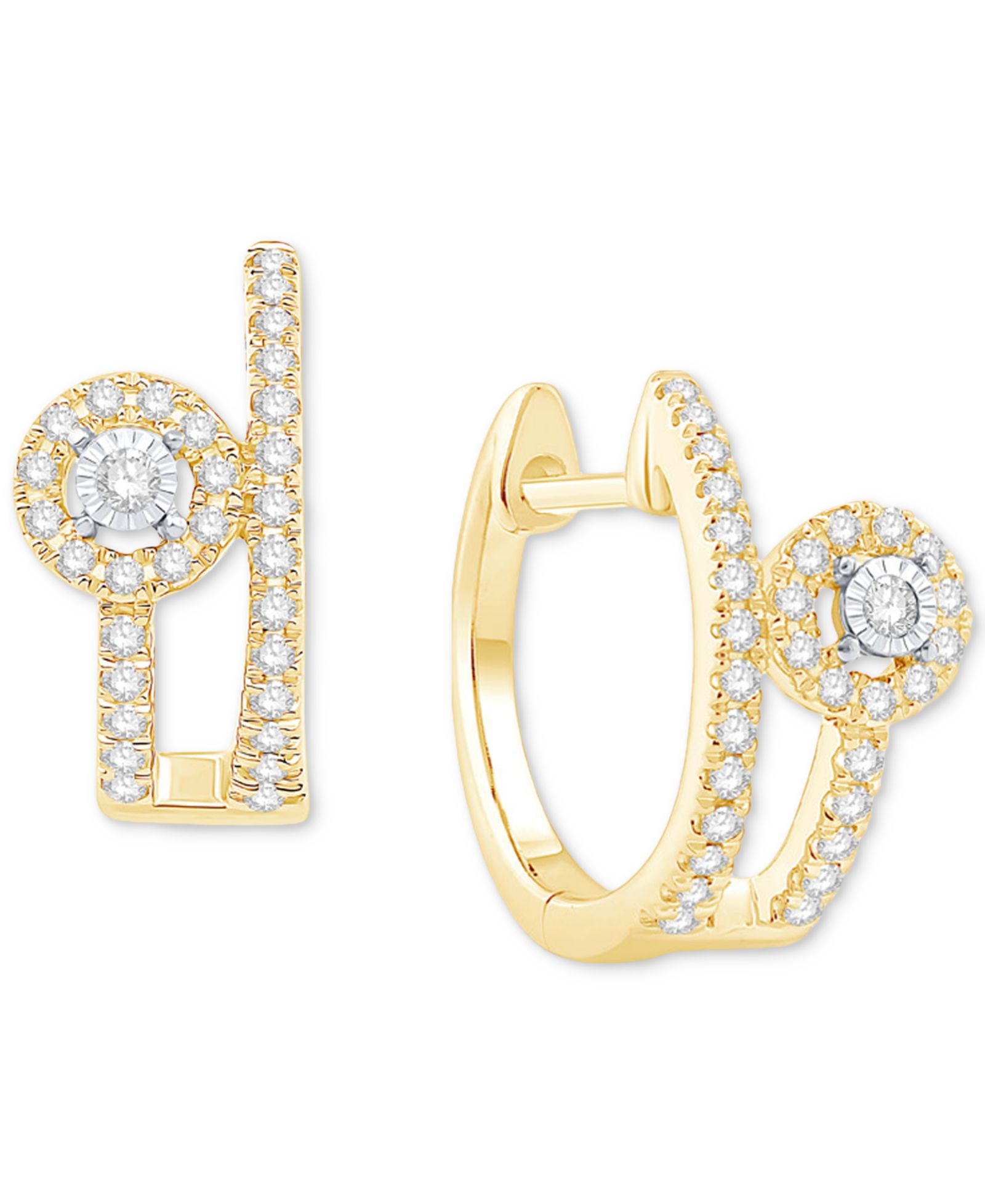 Серьги-кольца Diamond Halo Double Row in 10k Two-Tone Gold (1/4 ct. t.w.)