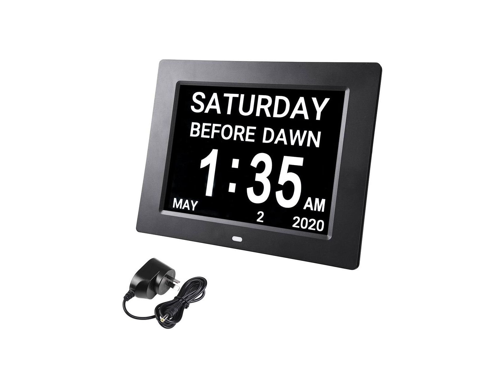 Yescom 8" Large Digital LCD Day Clock 6-Alarm Dimmable Calendar Dementia Home Wall Table Black