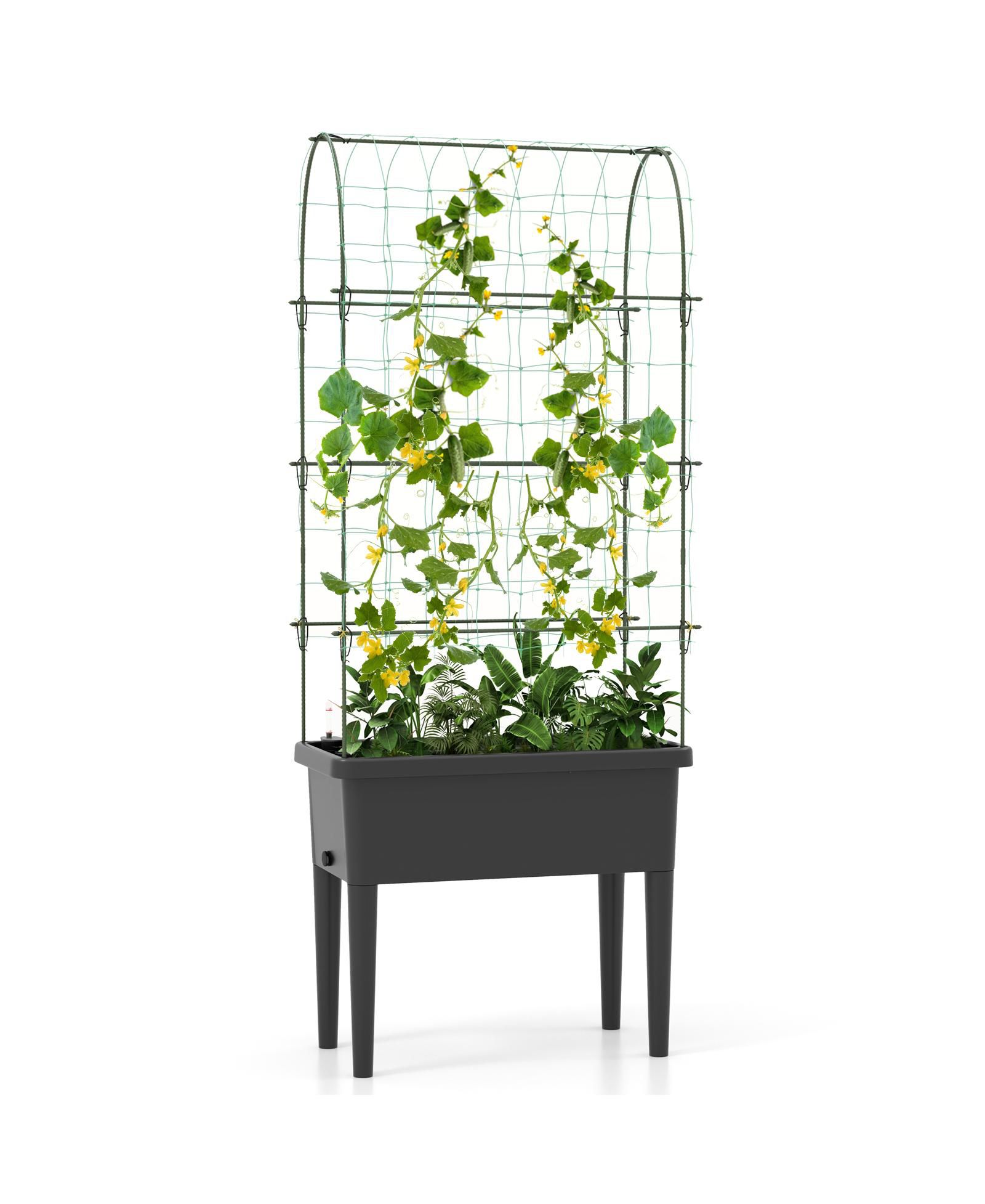 GIVIMO Self-watering Raised Garden Bed Elevated Planter with Climbing Trellis