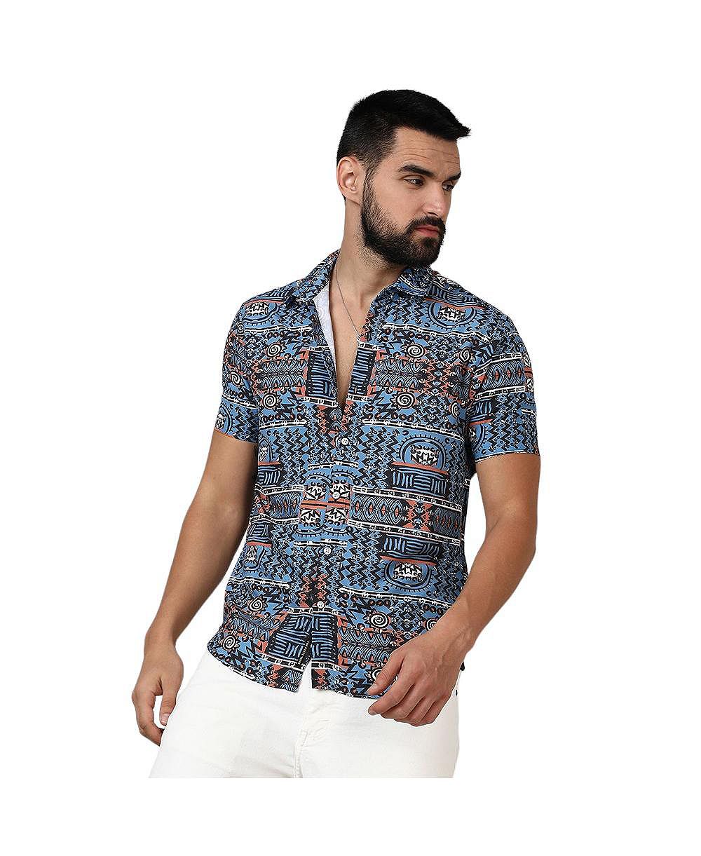 Мужская рубашка Campus Sutra Icy Blue Artistic Bohemian