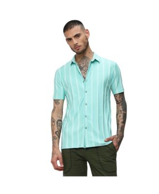 Campus Sutra Men's Aqua Blue Unbalanced Striped Shirt