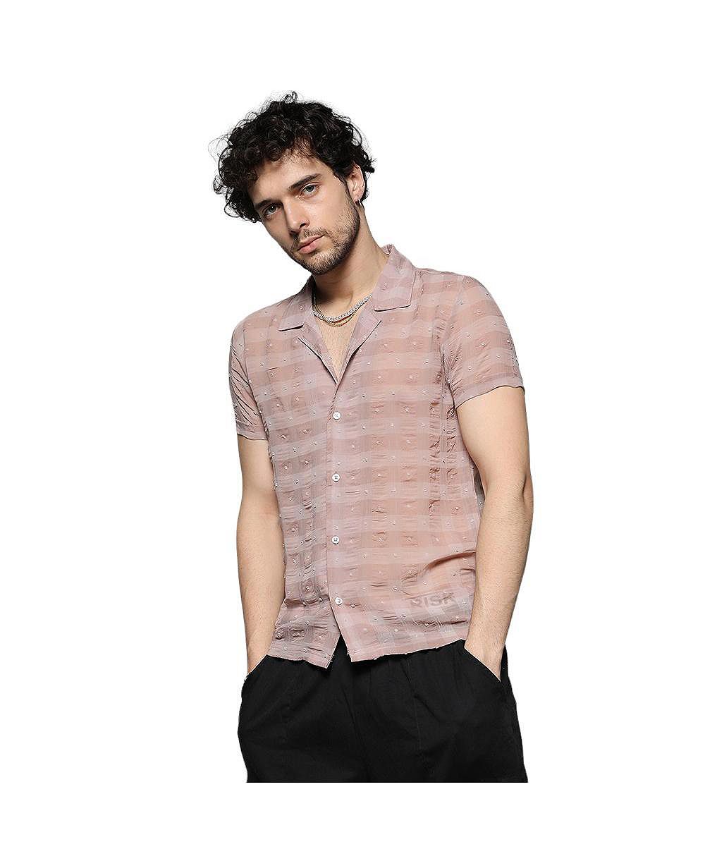 Campus Sutra Men's Brown Self-Design Buffalo Check Shirt