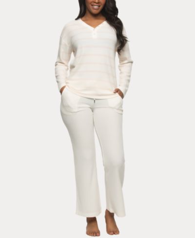 Felina Women's Jolie V-Neck Henley and Pant Lounge Set