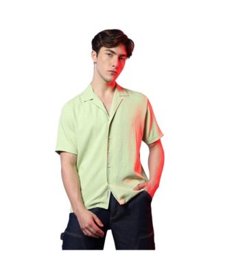 Campus Sutra Men's Lime Green Self-Design Creased Box Shirt