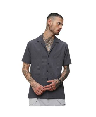 Campus Sutra Men's Charcoal Grey Self-Design Block Shirt