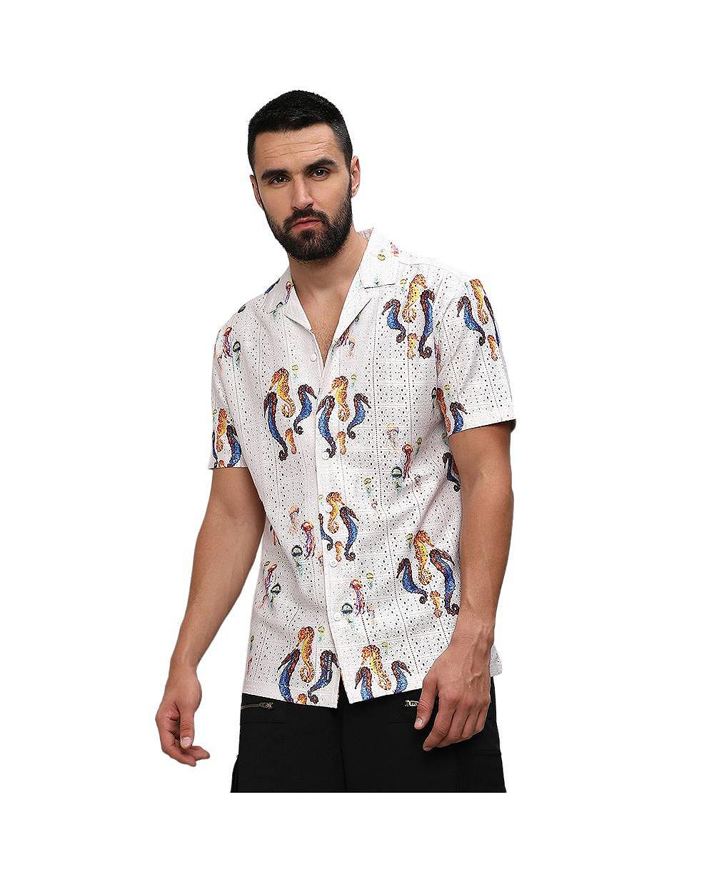 Campus Sutra Men's Multicolour Mesh Seahorse Shirt