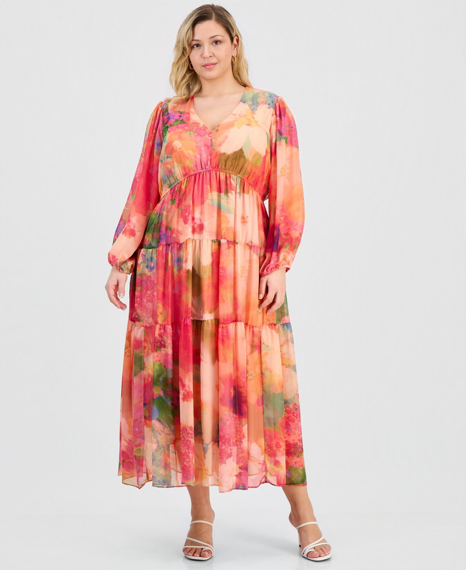 Robbie Bee Plus Size V-Neck Tiered Maxi Dress