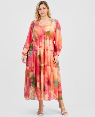 Женское платье Robbie Bee Plus Size V-Neck Tiered Maxi