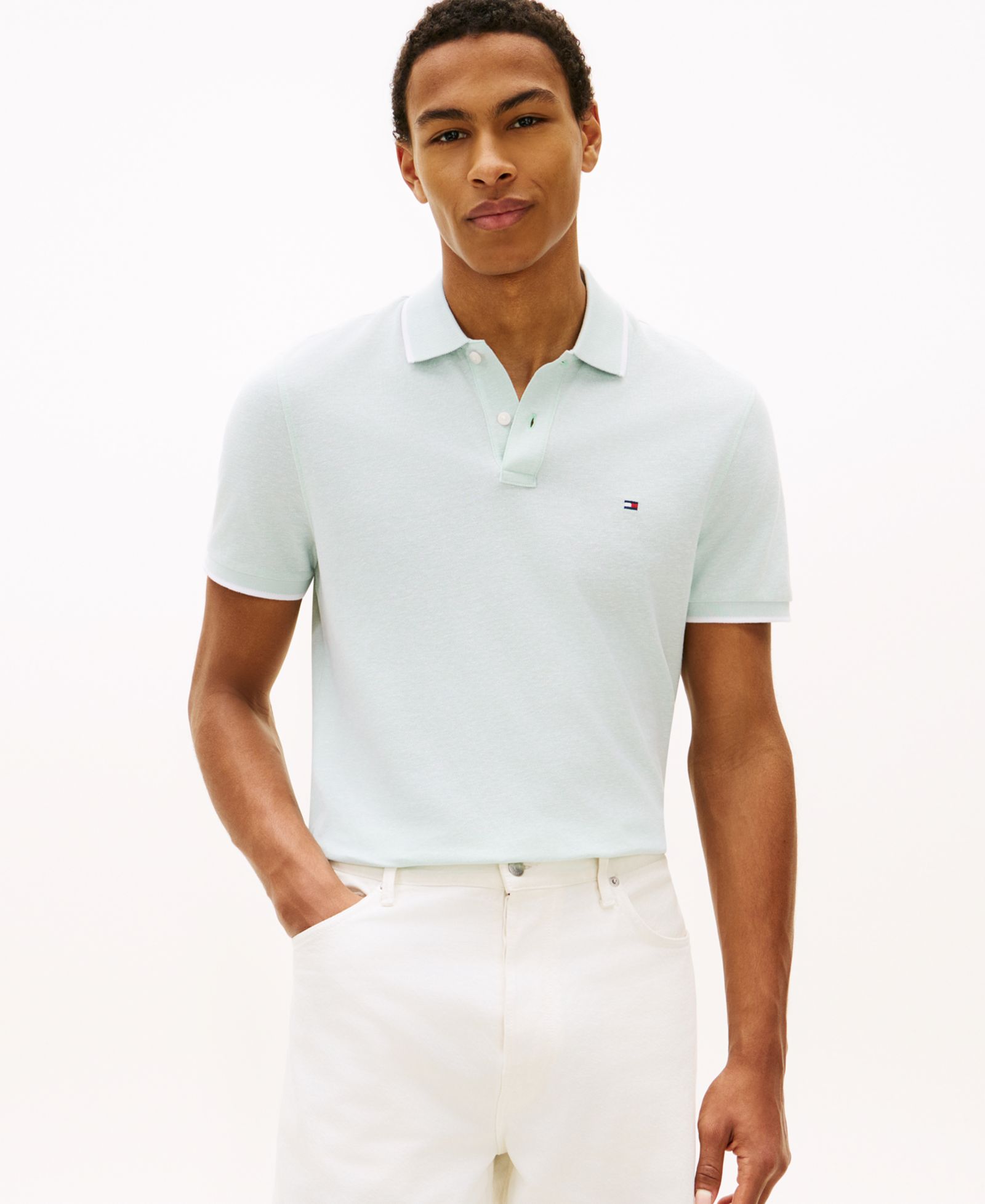 Tommy Hilfiger Мужская поло рубашка из льна Regular-Fit Tipped