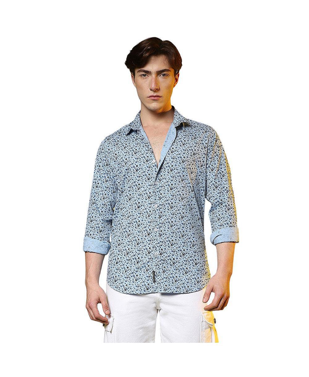 Campus Sutra Men's Prussian Blue Micro Floral Shirt