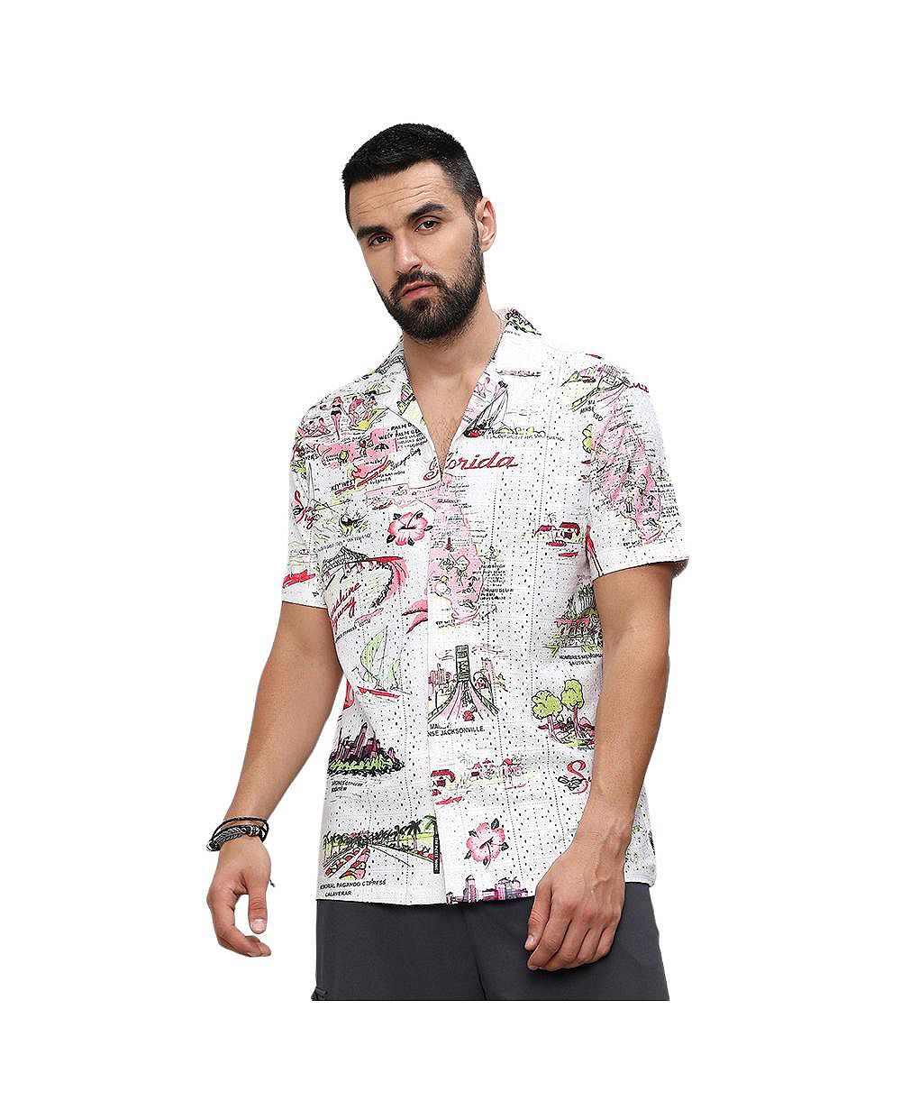 Campus Sutra Men's Chalk White:Blush Pink Maps Shirt