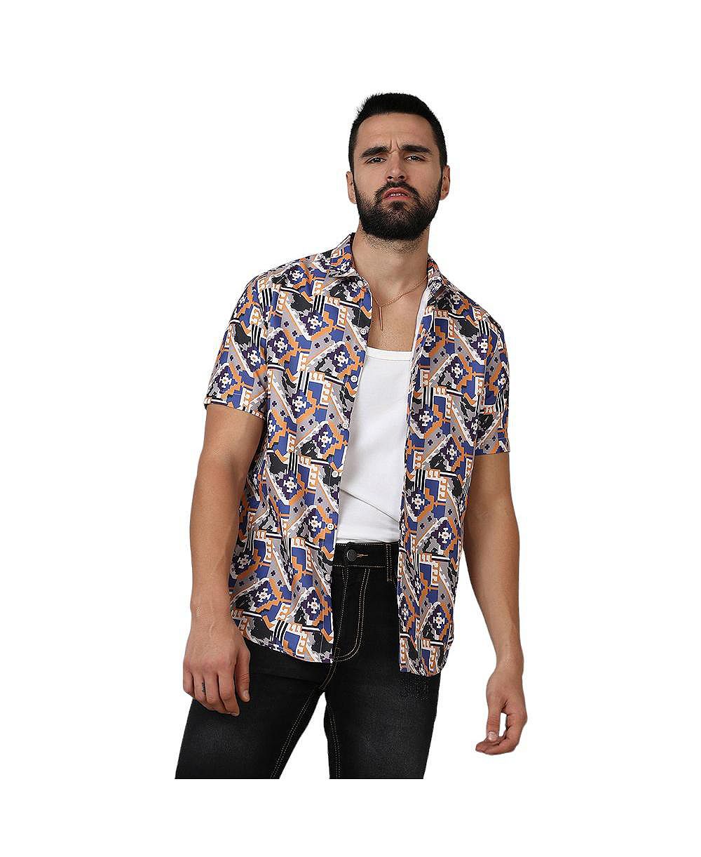 Мужская богемная рубашка Campus Sutra Sienna Brown & Indigo Blue