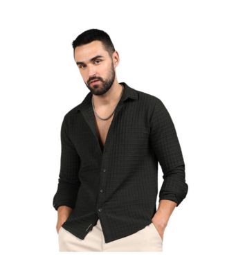 Men's Midnight Black Embossed Graph Check Shirt