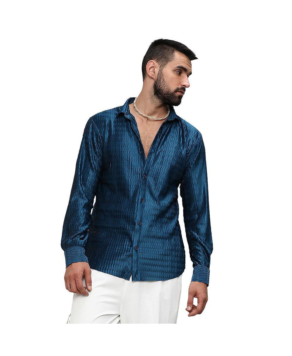 Мужская рубашка Campus Sutra Aegean Blue Curly-Creased