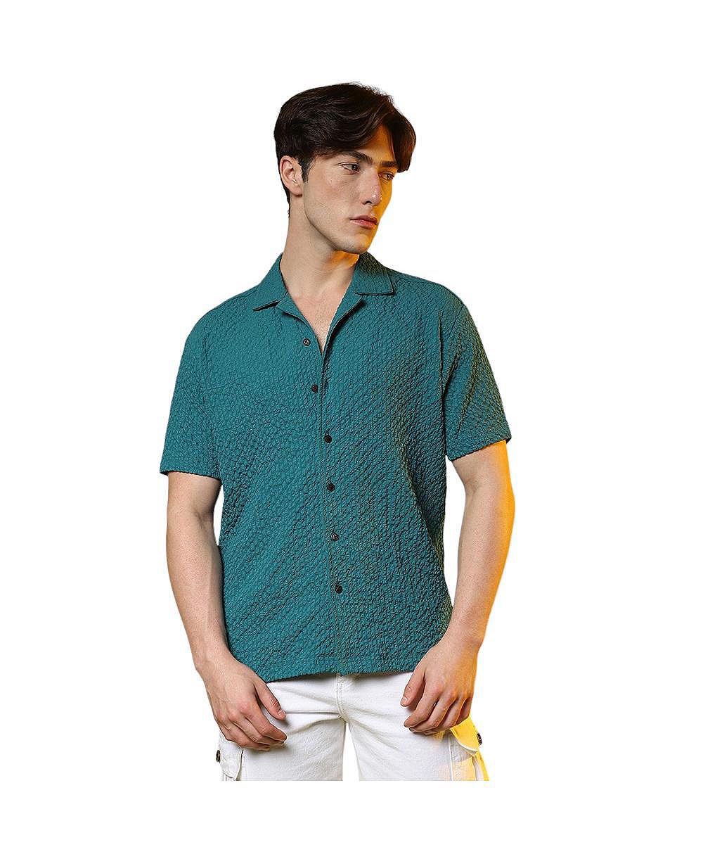 Campus Sutra Мужская рубашка в полоску с самодизайном Teal Green