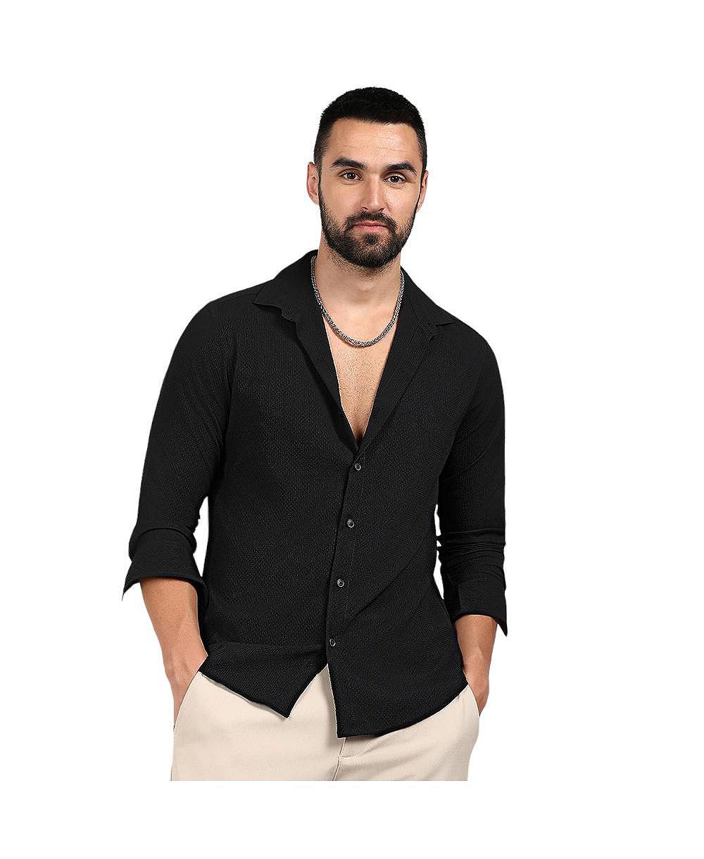 Мужская рубашка Campus Sutra Midnight Black Embossed Micro Check