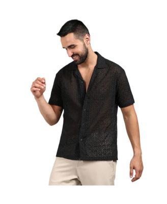 Мужская рубашка Campus Sutra Midnight Black Floral Embroidered