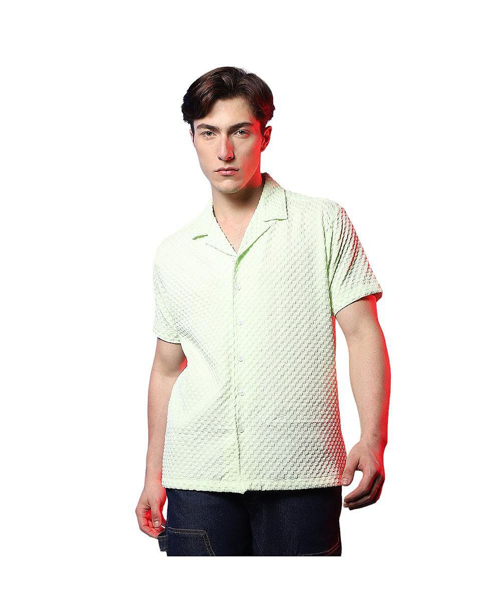 Campus Sutra Men's Lime Green Self-Design Box Shirt