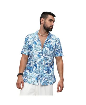 Мужская рубашка Campus Sutra Chalk White:Indigo Blue Mesh Foliage