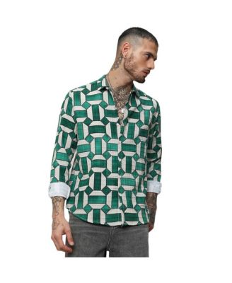 Мужская рубашка Campus Sutra Emerald Green & Ivory White Contrast Block