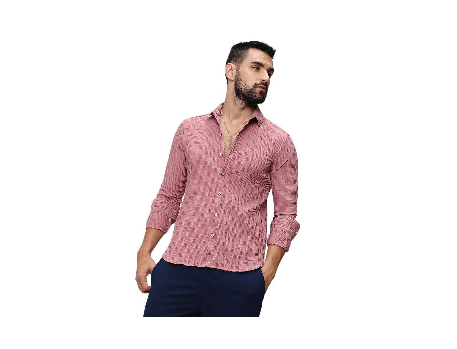 Men's Nude Pink Self-Design Intertwine Shirt