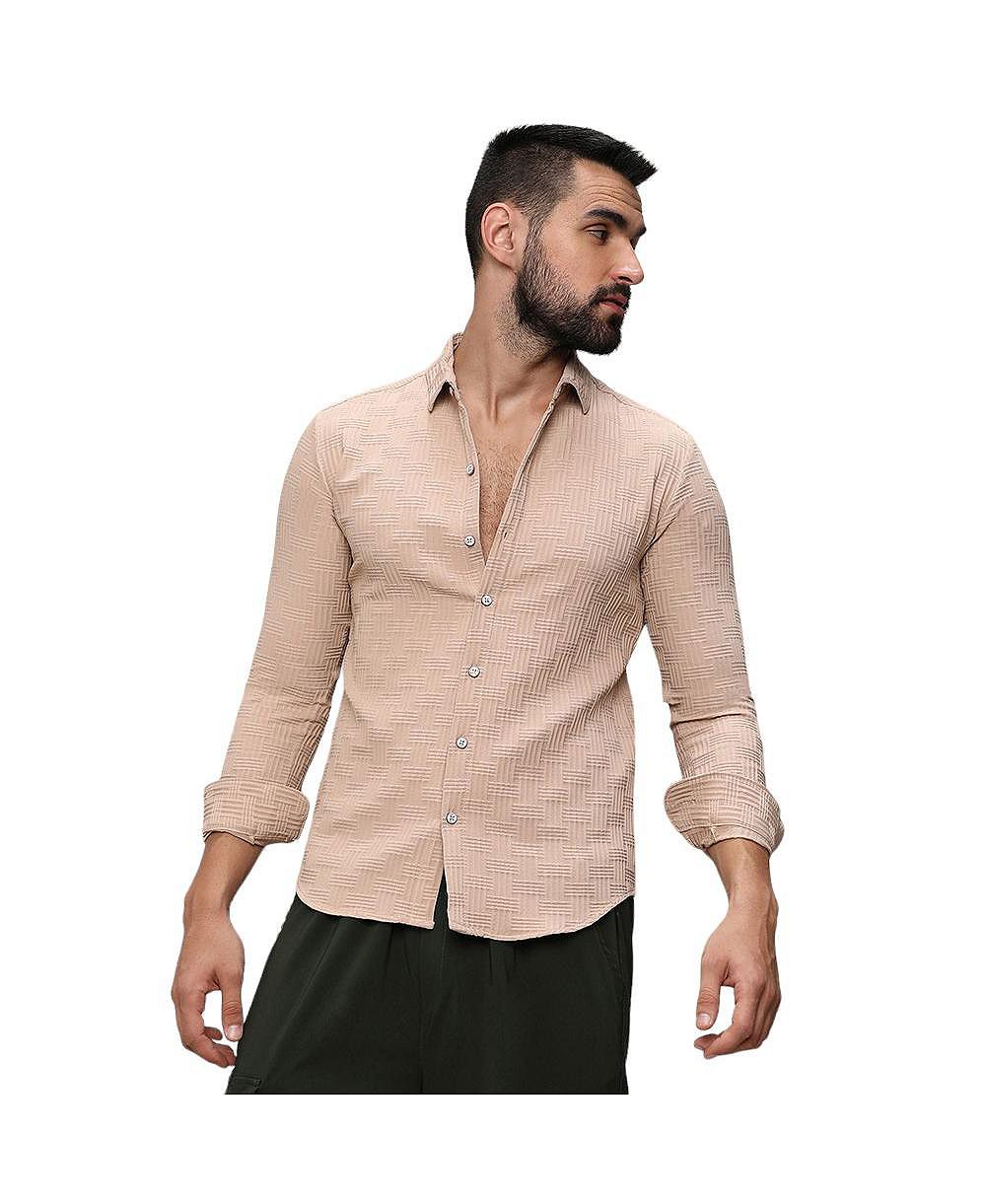 Men's Beige Self-Design Intertwine Shirt