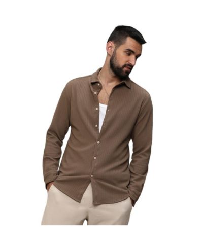Мужская рубашка Campus Sutra Tan Brown Stripe-Creased