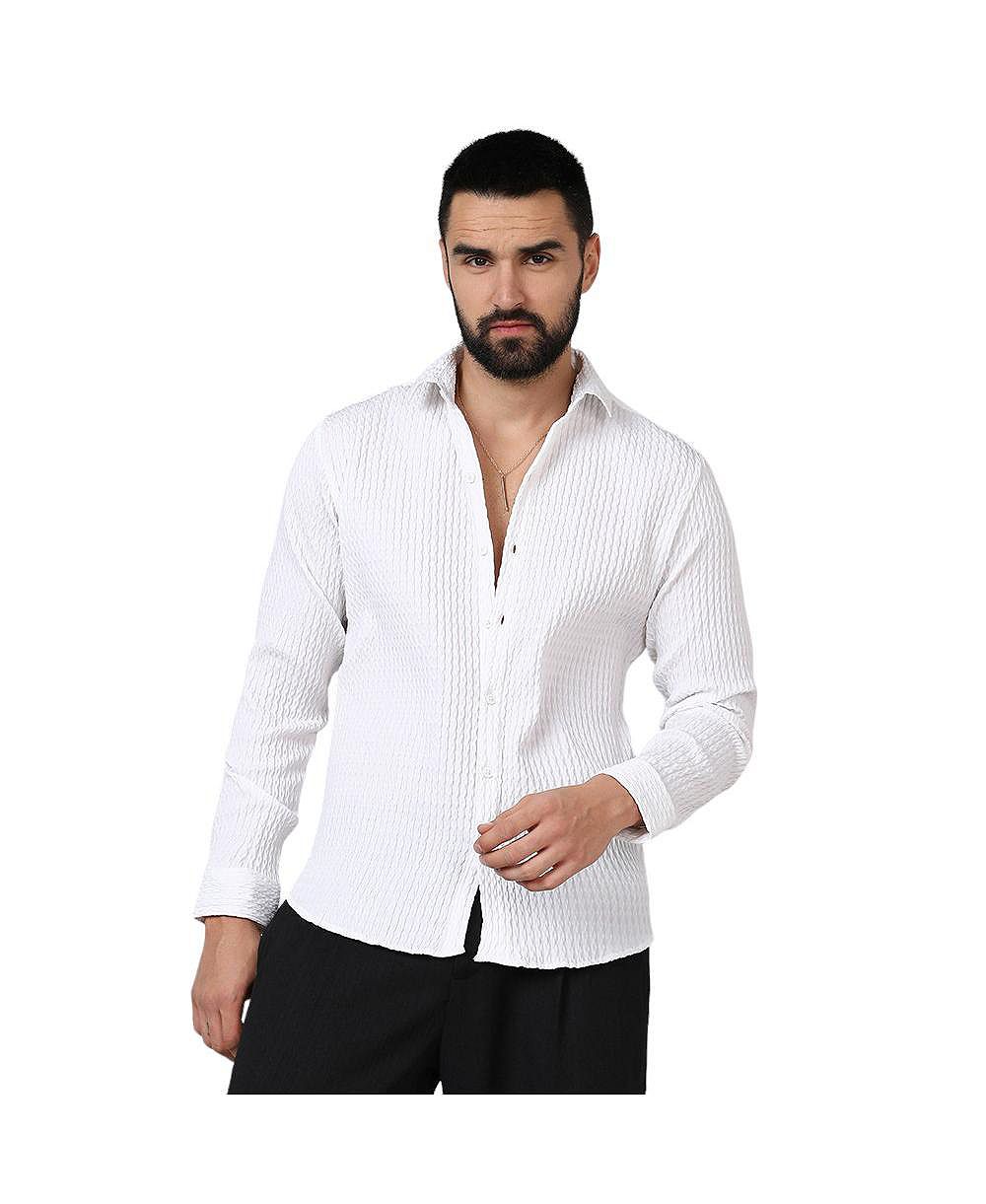 Campus Sutra Мужская рубашка Chalk White Twisted Crease