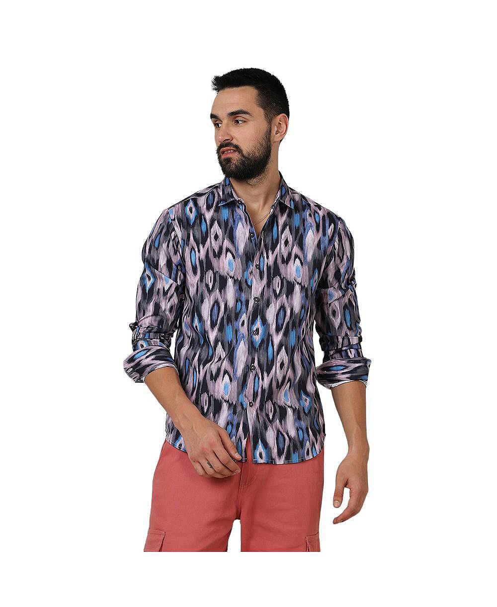Men's Sky Blue & Moon Grey Ikkat Shirt