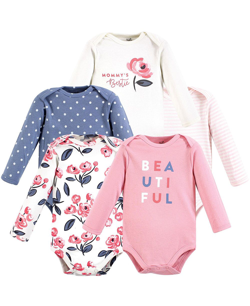 Touched by Nature Baby Girls Soft Natural Cotton Long-Sleeve One-Piece Essentials