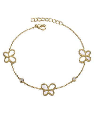Genevive 14K Gold Plated Mother of Pearl Dainty Link Butterfly Bracelet