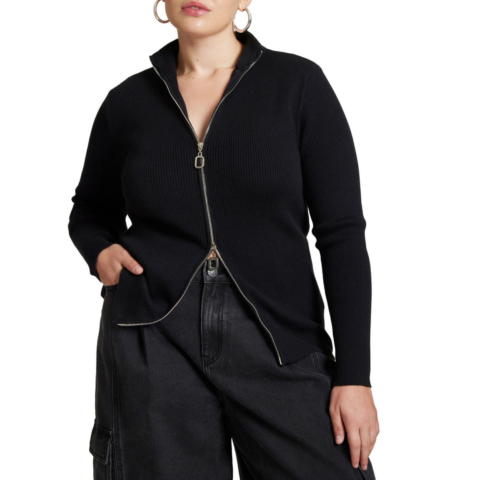 ELOQUII Women's Two Way Zipper Sweater