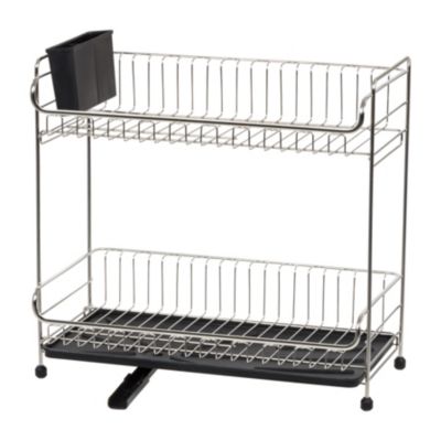 IRIS USA сушилка для посуды 2-tier Slim-sized с дренажным носиком, Black, 16.90"L x 9.05"W x 15.74"H