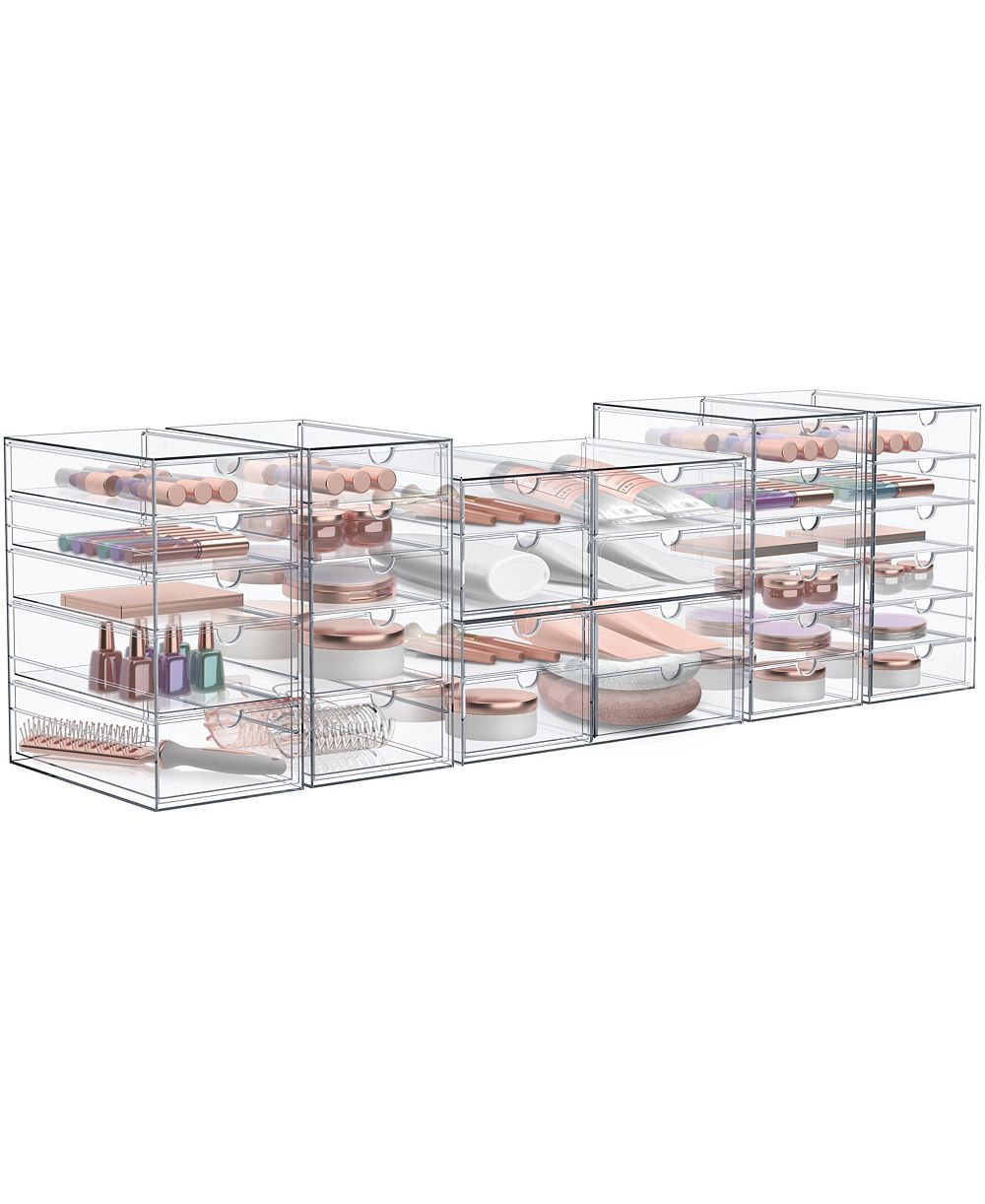 Sorbus 30 Drawers Acrylic Organizer for Makeup, Organization and Storage, Art Supplies, Jewelry, Stationary - 6 Pcs Clear Stackable Storage Drawers