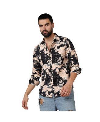 Campus Sutra Men's Beige & Black Paint Strokes Shirt