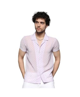 Campus Sutra Мужской White & Lavender Balanced Striped Shirt