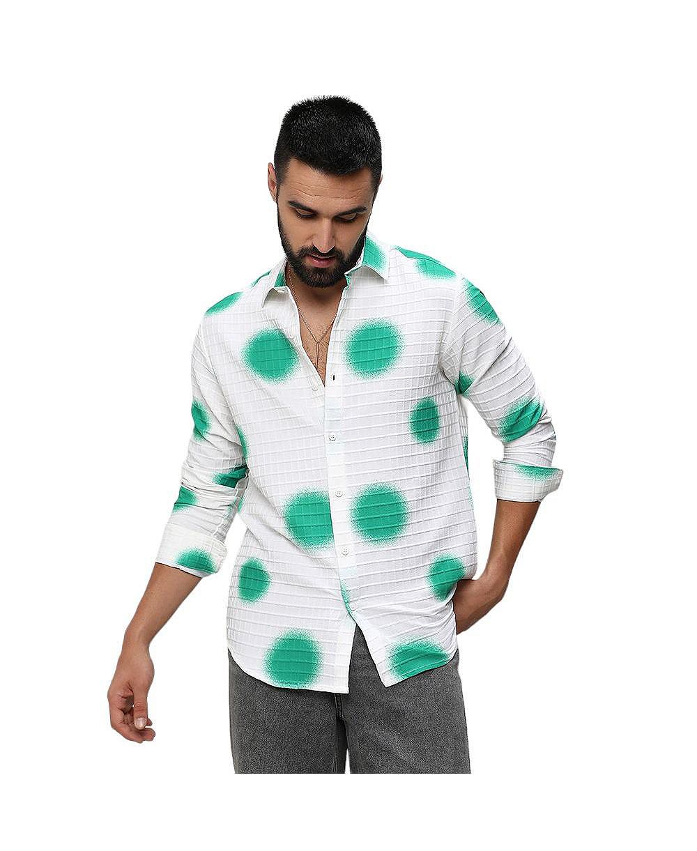 Campus Sutra Men's Chalk White:Emerald Green Spraypaint Shirt